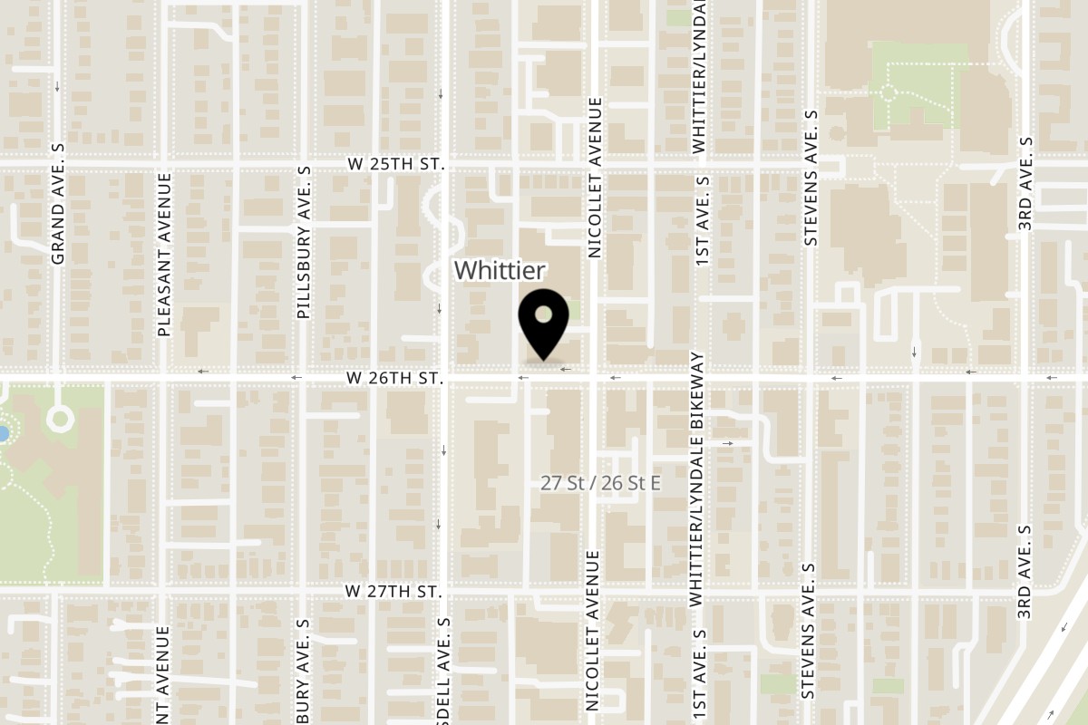 Map showing the location of Luna & The Bear - Kitchen & Libation House on 18 W 26th St in Minneapolis